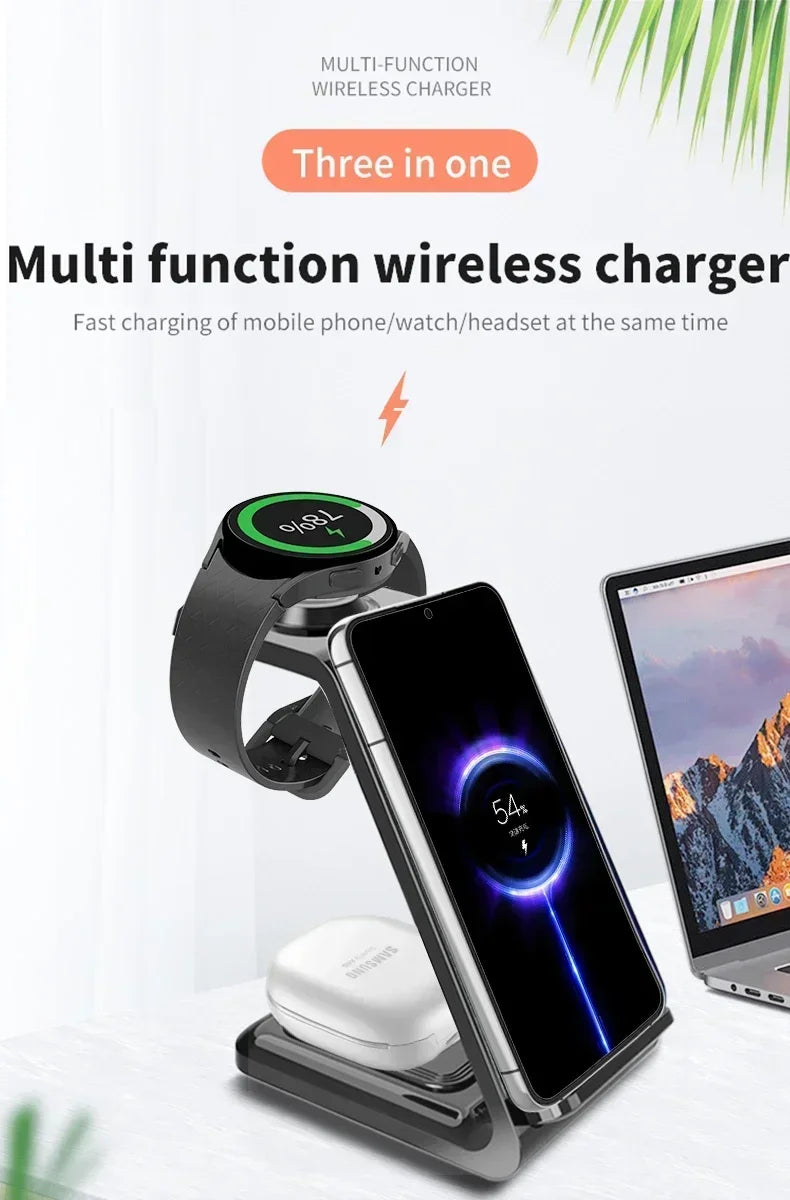 3 in 1 100W Travel Wireless Chargers For Samsung Galaxy S24/S23 Watch 7/6 Classic 5/4/3/2 Ultra Buds 3/2 Pro Plus Fast Charging