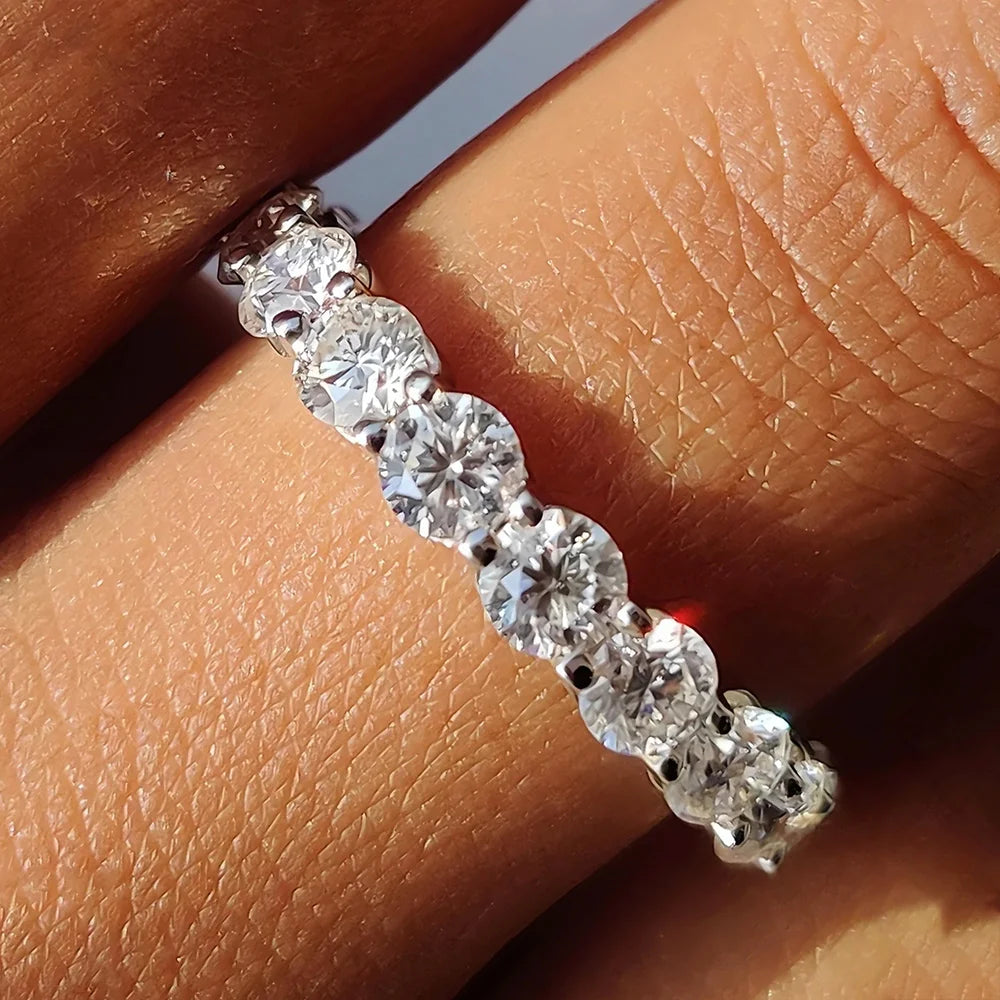 FEOBUR 7ct 5mm D Color Moissanite Ring with Certificate Women S925 Sterling Silver Full Diamond Wedding Eternity Band Jewelry