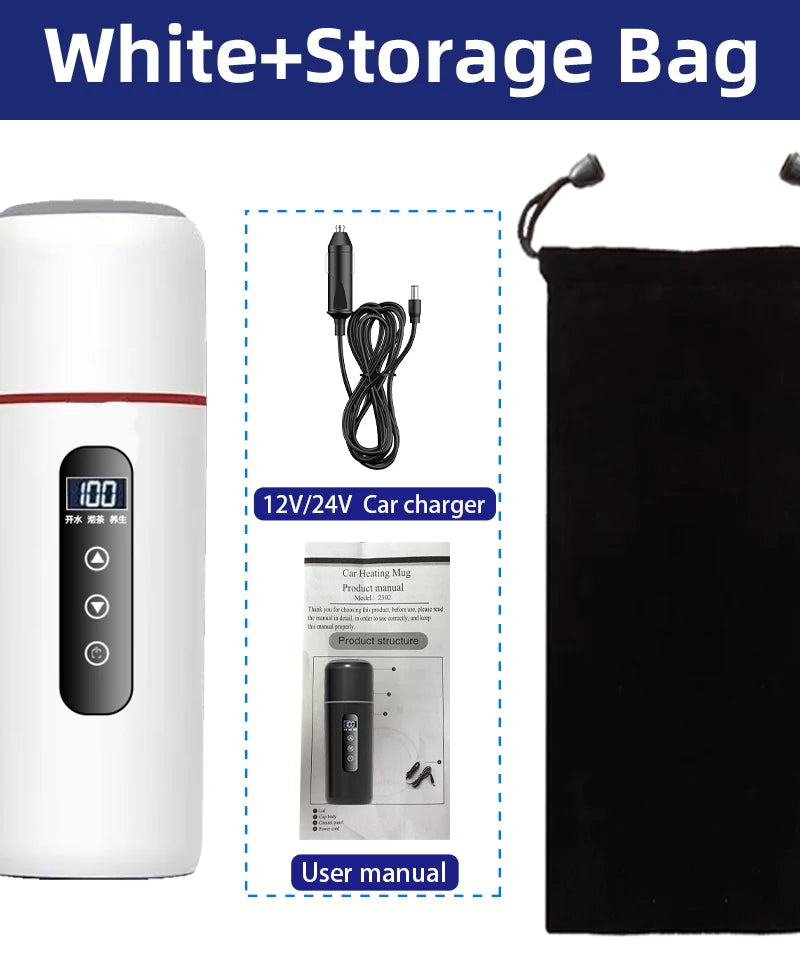 Electric Kettle 12V24V Portable Car Heating Cup 500ml Travel Heating Touch Screen Intelligent Adjustable Temperature Thermal Cup