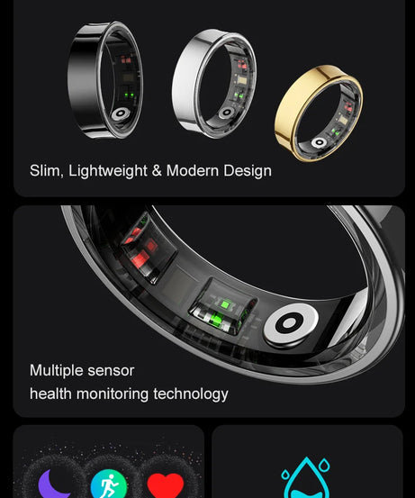 R09 Smart Ring Men Women with Charging Case,Heart Rate Blood Oxygen,Skin Temperature Monitor,5ATM Waterproof For Android iOS