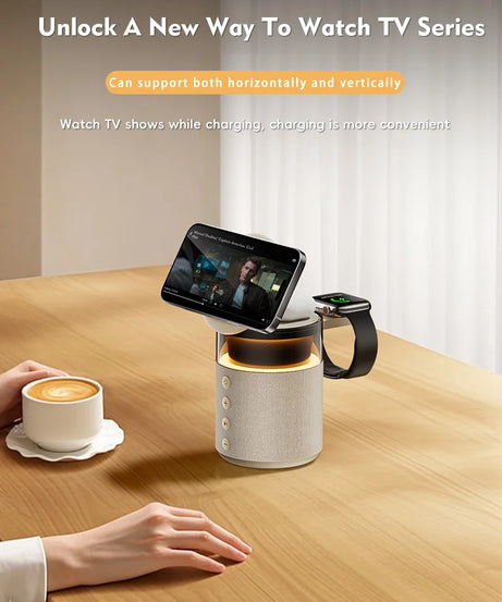 5-in-1 Magnetic Wireless Charging Station with Wireless Speaker Night Light Fast Charger for iPhone iWatch AirPods With Speaker