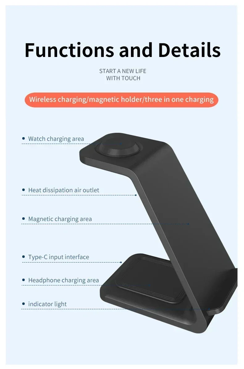 3 in 1 100W Travel Wireless Chargers For Samsung Galaxy S24/S23 Watch 7/6 Classic 5/4/3/2 Ultra Buds 3/2 Pro Plus Fast Charging