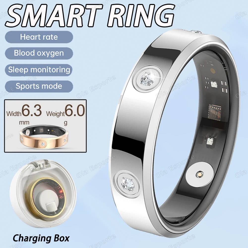 2025 Smart Ring Women Men Super narrow 6.3mm Heart Rate Health Stress measurement Monitor IP68 Waterproof Fashion Sports Rings