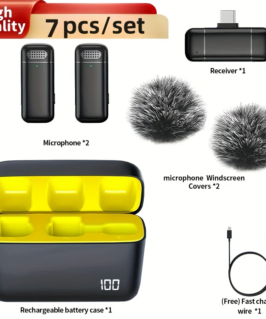 Wireless Lavalier Microphone with Charging Case Windproof Fleece Suitable for Phones Laptop Devices with Noise canceling MIC