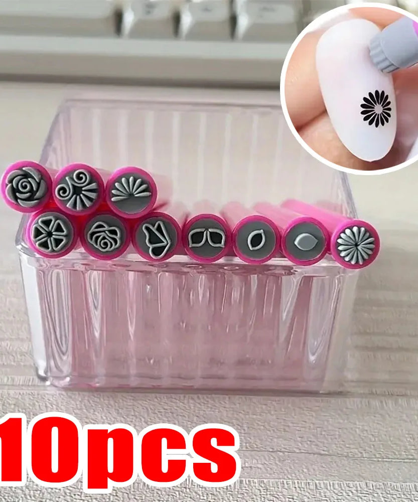 4/6/10Pcs Set Nail Art Stamp Pen DIY Floral Butterfly Nail Graffiti Nail Dotting Tools Polishing Painting Drawing Manicure Tools