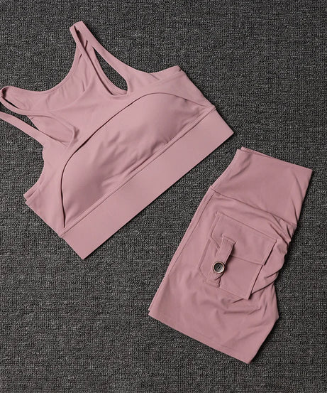 Fitness Shorts Yoga Sets Women's Tracksuit High Waist Sportswear Bra Workout Leggings Cycling Gym Shorts Sports Suit With Pocket