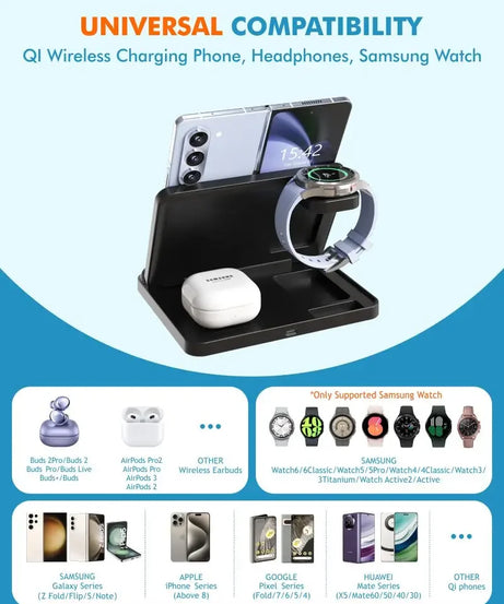 3 in 1 Wireless Charger Stand For Samsung Z Fold Zflip5 S24 S23 Ultra Galaxy Watch 6 5 Buds2 Foldable Fast Charging Dock Station
