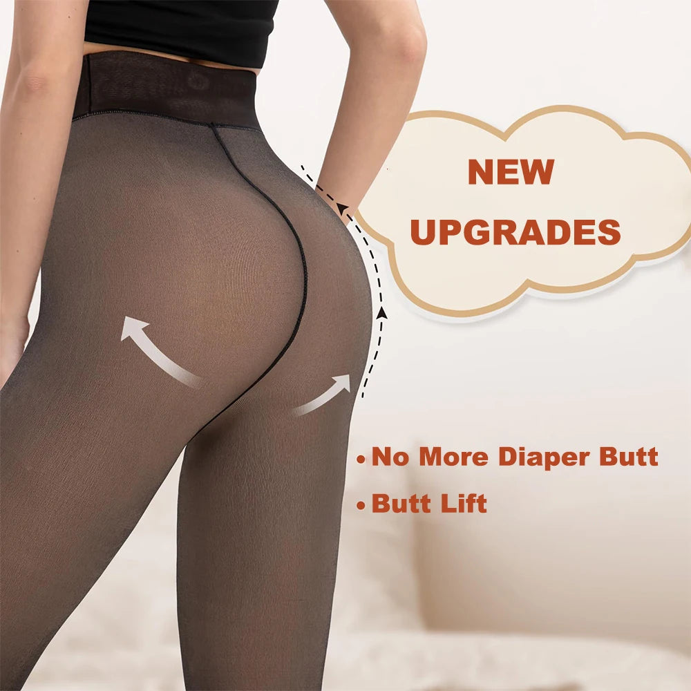 New Women Fleece Lined Black Tights Sheer Fake Translucent Warm Winter Pantyhose Leggings Outfit Thick Tights Invisible Crotch