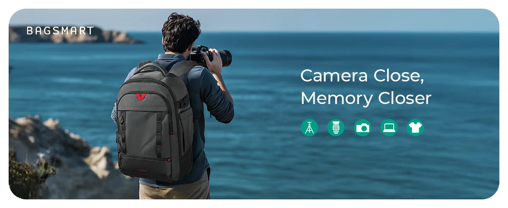 BAGSMART Rolling Camera Bag Photographer Backpack for DSLRs Professional Roller Photo Bags Photographic Rolling Travel Suitcase