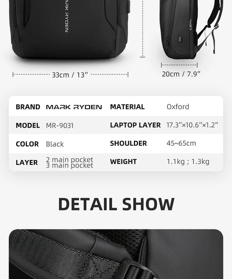 MARK RYDEN 17 inch Laptop Backpack For Men Travel Spacious Backpack Commuting COMPACTO PRO