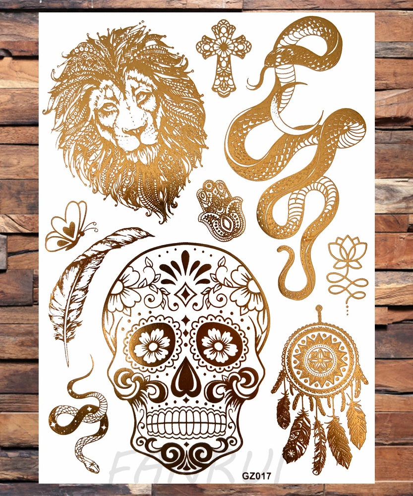 Sexy Sun Moon Star Temporary Tattoo Women Party Body Arm Art Fake Flash Tatoos Gold Metallic Tattoo Stickers Girl Bracelet Wrist