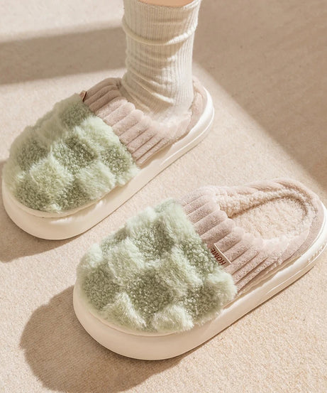 Fashion Couple Winter Toe Wrap Warm Plaid Cotton Slippers Thick Soft Sole Slides Men Women Indoor Floor Flat Home Non-slip Shoes