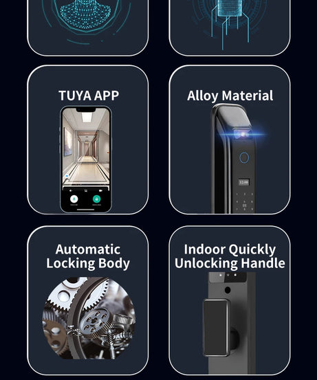 3D Real-time Intercom Face Recognition Digital Door Lock With Camera FIngerprint Password Unlock Keyless Electronic Door Lock