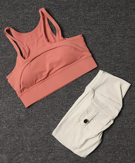 Fitness Shorts Yoga Sets Women's Tracksuit High Waist Sportswear Bra Workout Leggings Cycling Gym Shorts Sports Suit With Pocket