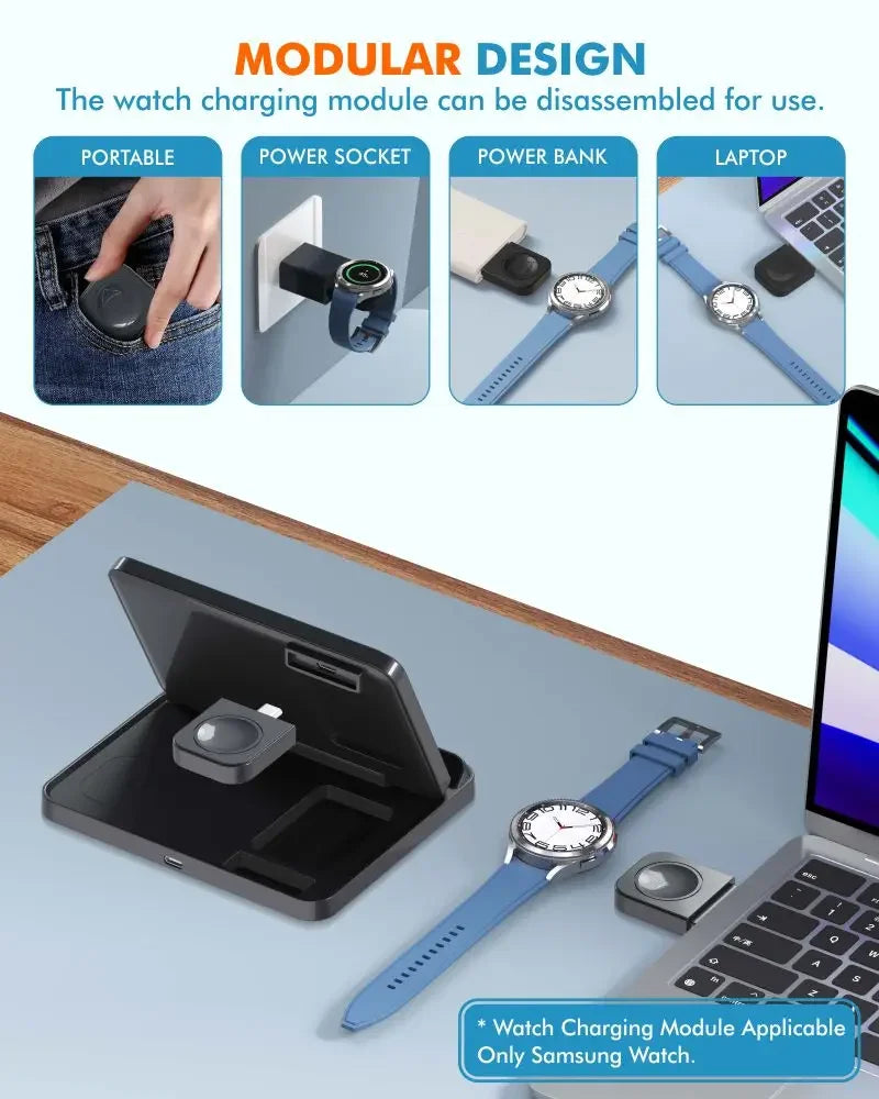 3 in 1 Wireless Charger Stand For Samsung Z Fold Zflip5 S24 S23 Ultra Galaxy Watch 6 5 Buds2 Foldable Fast Charging Dock Station