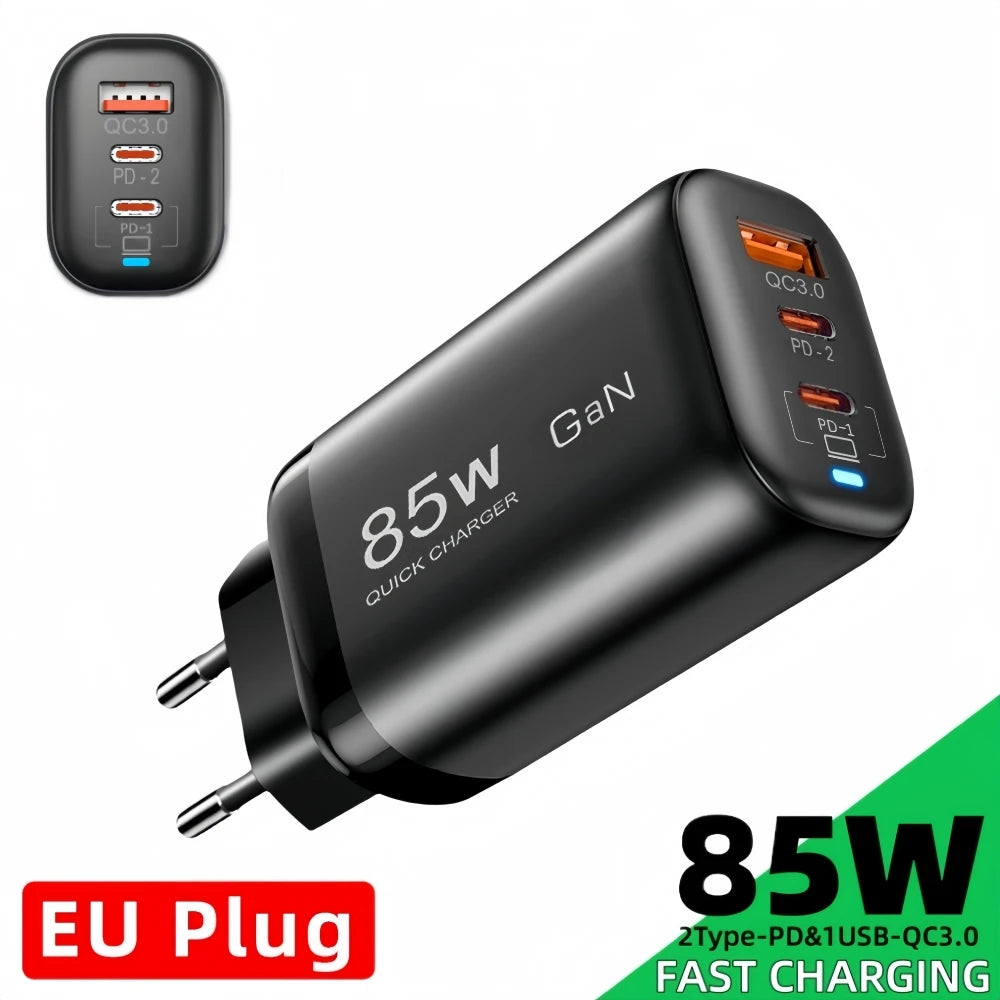 Real 85W GaN USB Type C Charger QC3.0 Quick Charge PPS PD 65W 30W Fast Charging For iPhone 15 14 Pro MacBook Laptop Ipad Samsung