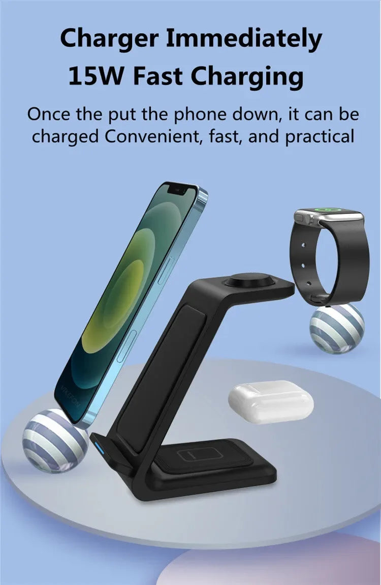 3 In 1 Wireless Charger Stand 30W Fast Charging Station for iPhone 16 15 14 13 12 11 iWatch 10/9/8/7 Ultra Airpods Phone Holder