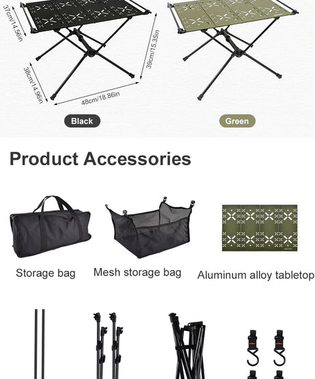 WESTTUNE Camping Folding Table Portable Aluminum Alloy Lightweight Table with Accessories Multifunctional Outdoor Table