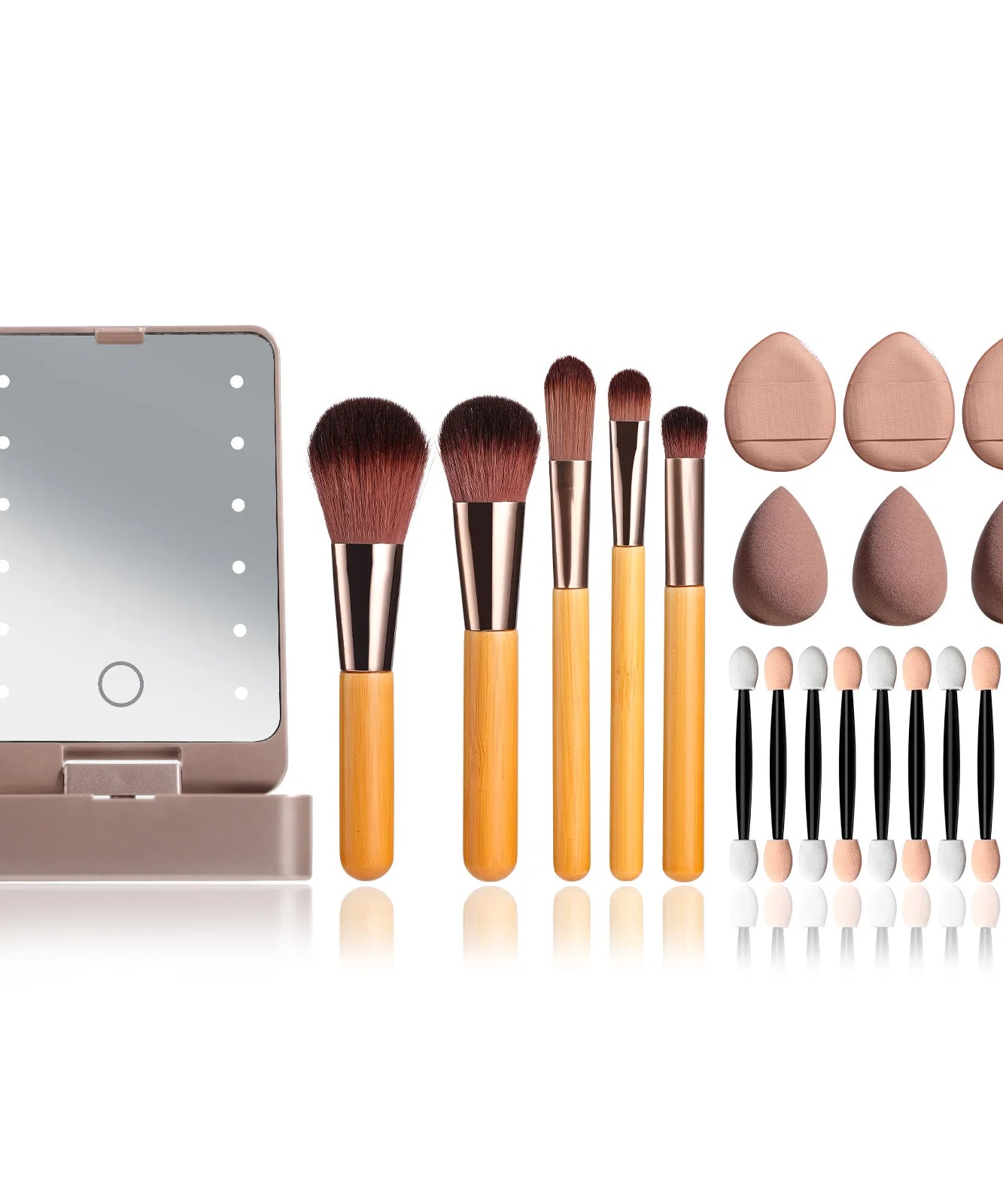 Travel Makeup Brush Set Small Portable With LED mirror and 14 pcs Makeup Brushes For Women Beauty Makeup Kit And Storage Box