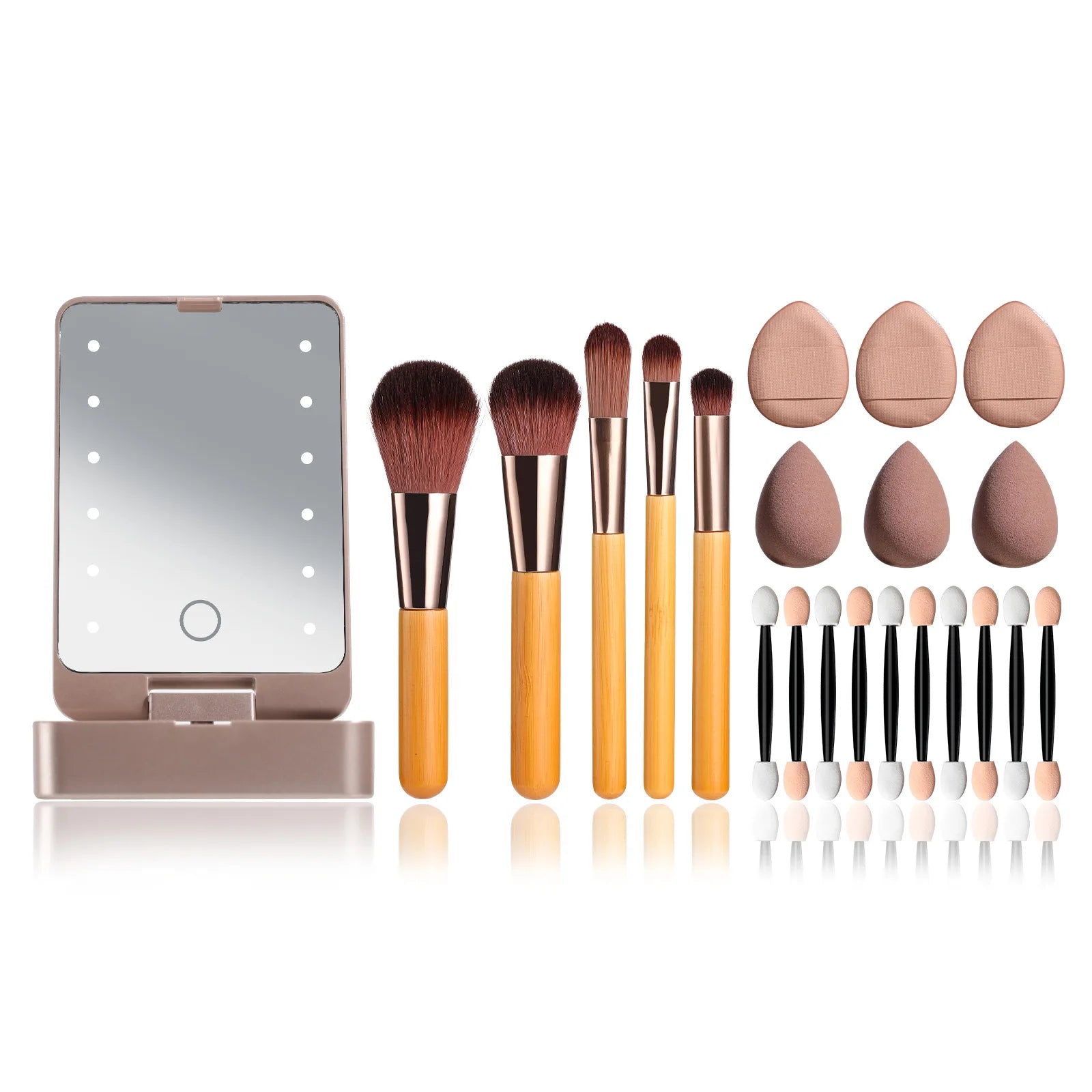 Travel Makeup Brush Set Small Portable With LED mirror and 14 pcs Makeup Brushes For Women Beauty Makeup Kit And Storage Box