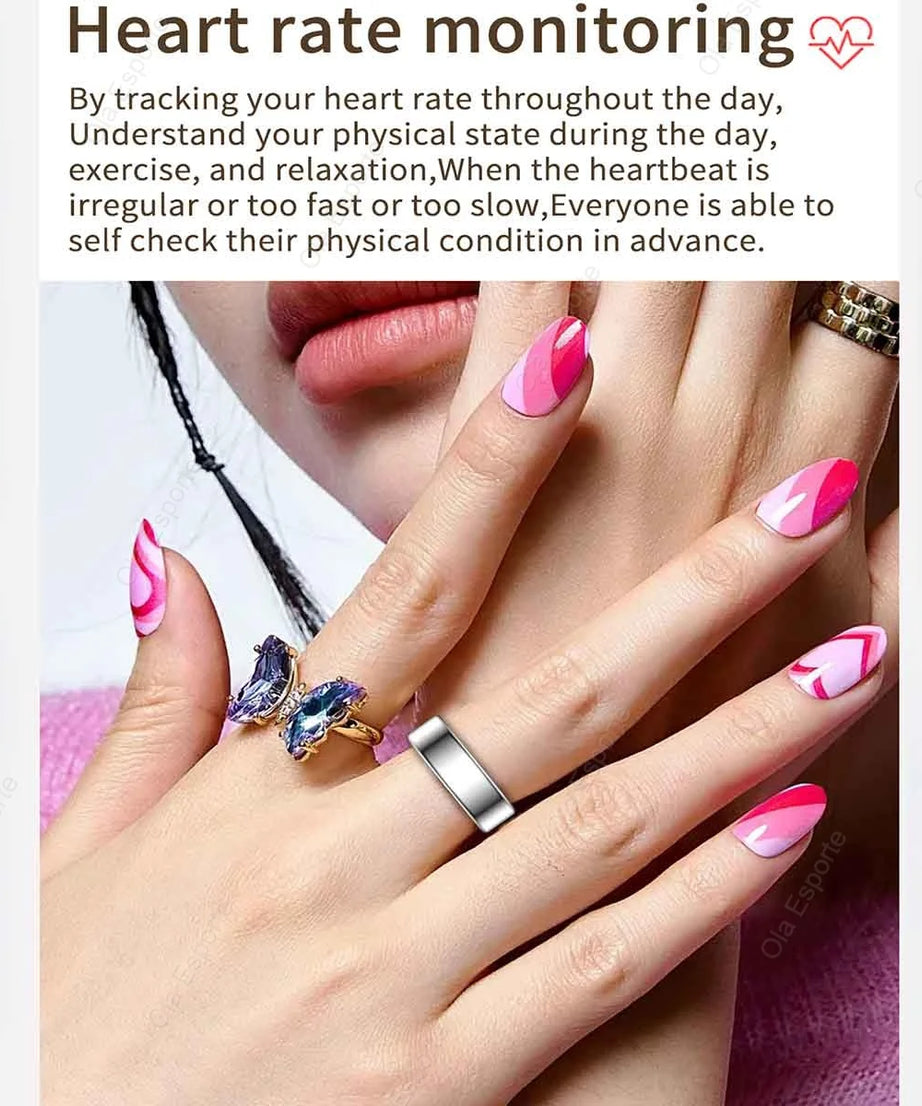 2025 New Smart Ring Men Women, Heart Rate Blood Oxygen and Sleep Monitor Smartring IP68 & 5ATM Waterproof, Multi-sport Mode Ring