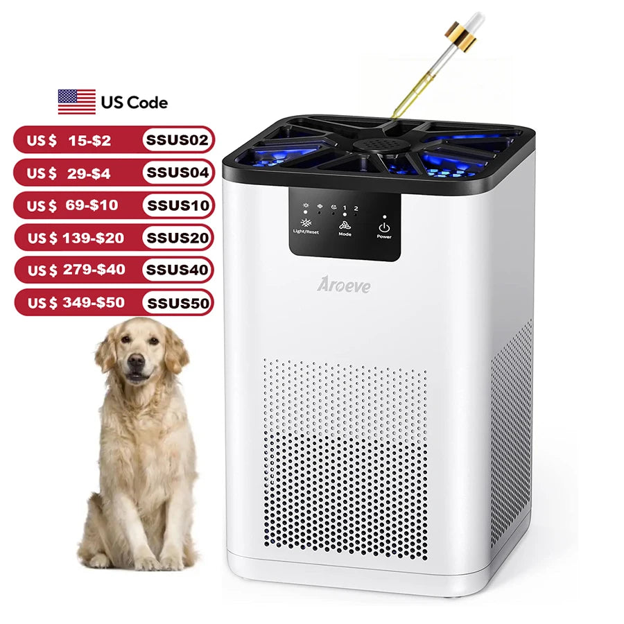 AROEVE Air Purifiers for Bedroom Odor Cleanin With Aromatherapy Function For Pet Smoke Pollen Dander Hair Smell 20dB Air Cleaner