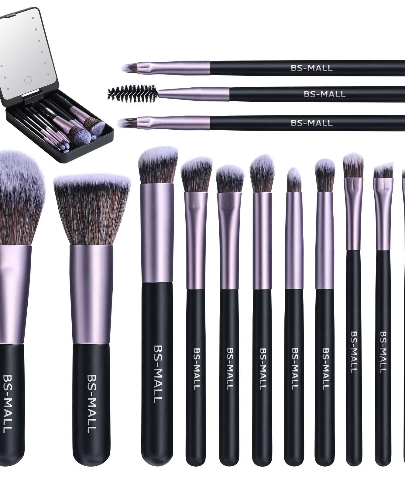 Travel Makeup Brush Set Small Portable With LED mirror and 14 pcs Makeup Brushes For Women Beauty Makeup Kit And Storage Box