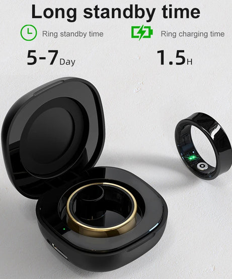 R09 Smart Ring Men Women with Charging Case,Heart Rate Blood Oxygen,Skin Temperature Monitor,5ATM Waterproof For Android iOS