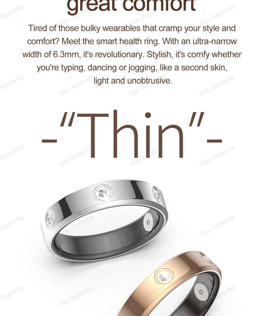 2025 Smart Ring Women Men Super narrow 6.3mm Heart Rate Health Stress measurement Monitor IP68 Waterproof Fashion Sports Rings