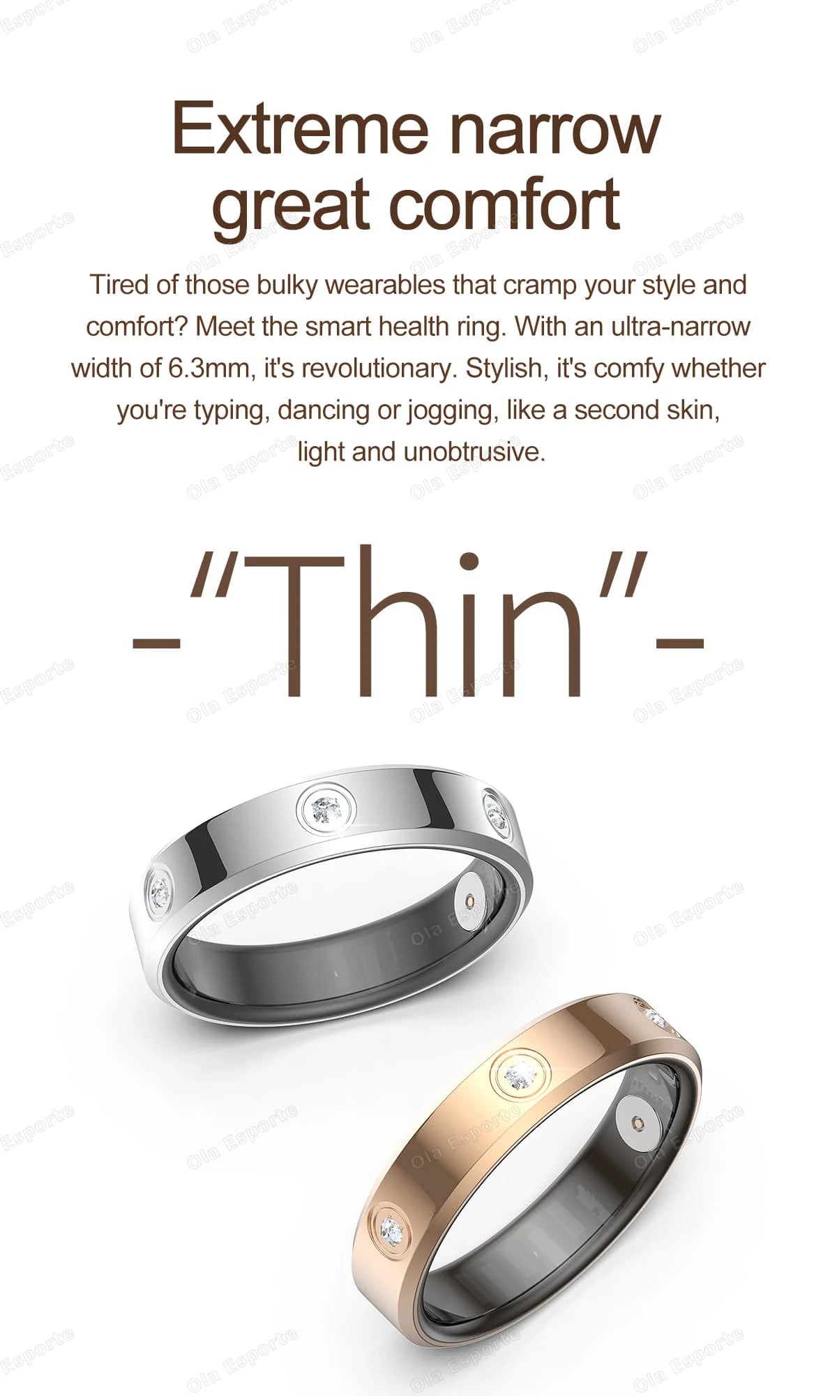 2025 Smart Ring Women Men Super narrow 6.3mm Heart Rate Health Stress measurement Monitor IP68 Waterproof Fashion Sports Rings