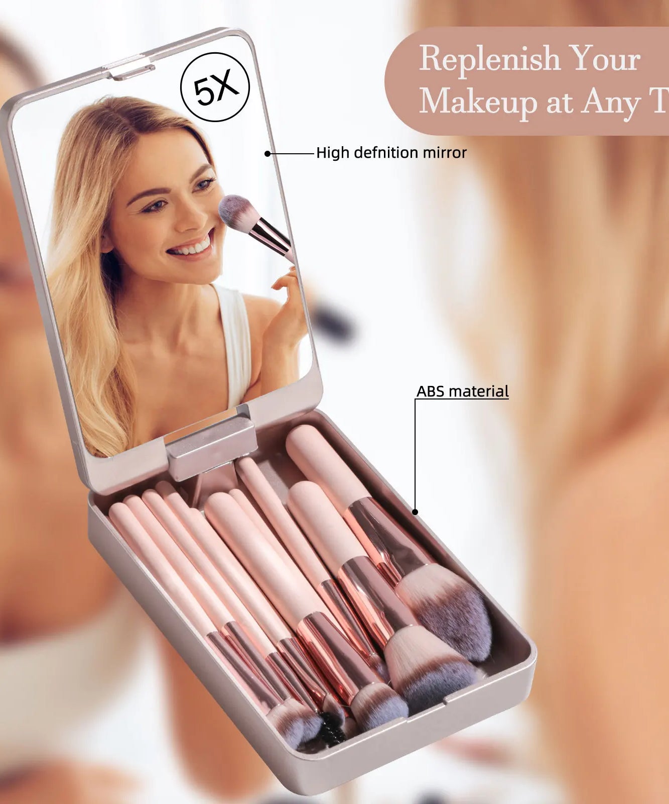 Travel Makeup Brush Set Small Portable With LED mirror and 14 pcs Makeup Brushes For Women Beauty Makeup Kit And Storage Box
