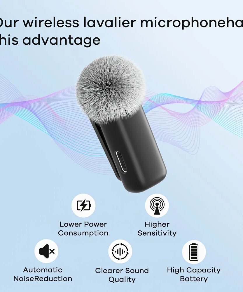 Wireless Lavalier Microphone with Charging Case Windproof Fleece Suitable for Phones Laptop Devices with Noise canceling MIC
