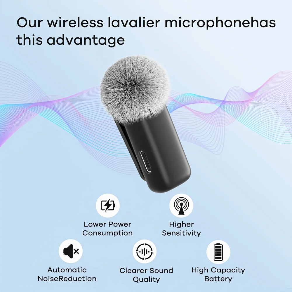 Wireless Lavalier Microphone with Charging Case Windproof Fleece Suitable for Phones Laptop Devices with Noise canceling MIC