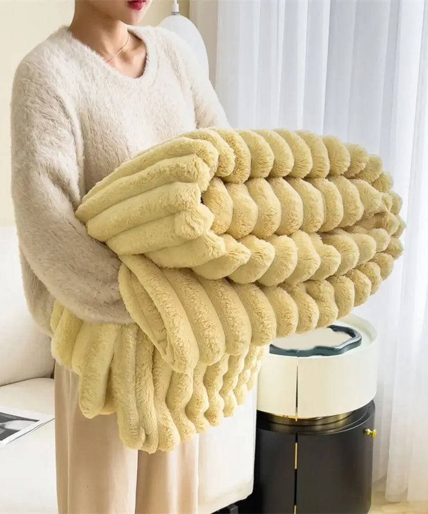 Ultra Soft Faux Rabbit Fur Throw Blanket Warm Plush Striped Blankets Conditioning Quilt Fluffy Throws for Couch Chair Sofa