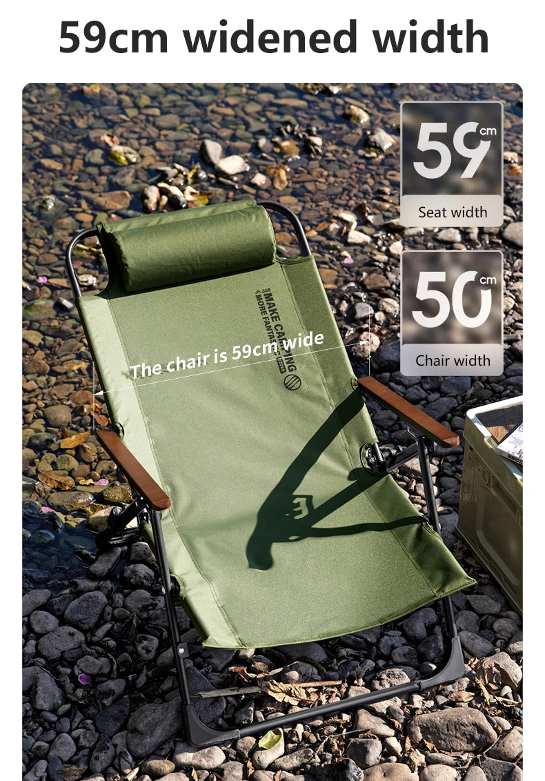 BSWOLF Camping Folding Chair Adjustable Armrest Portable Relaxing Chair With Detachable Pillow for Beach Travel Hiking