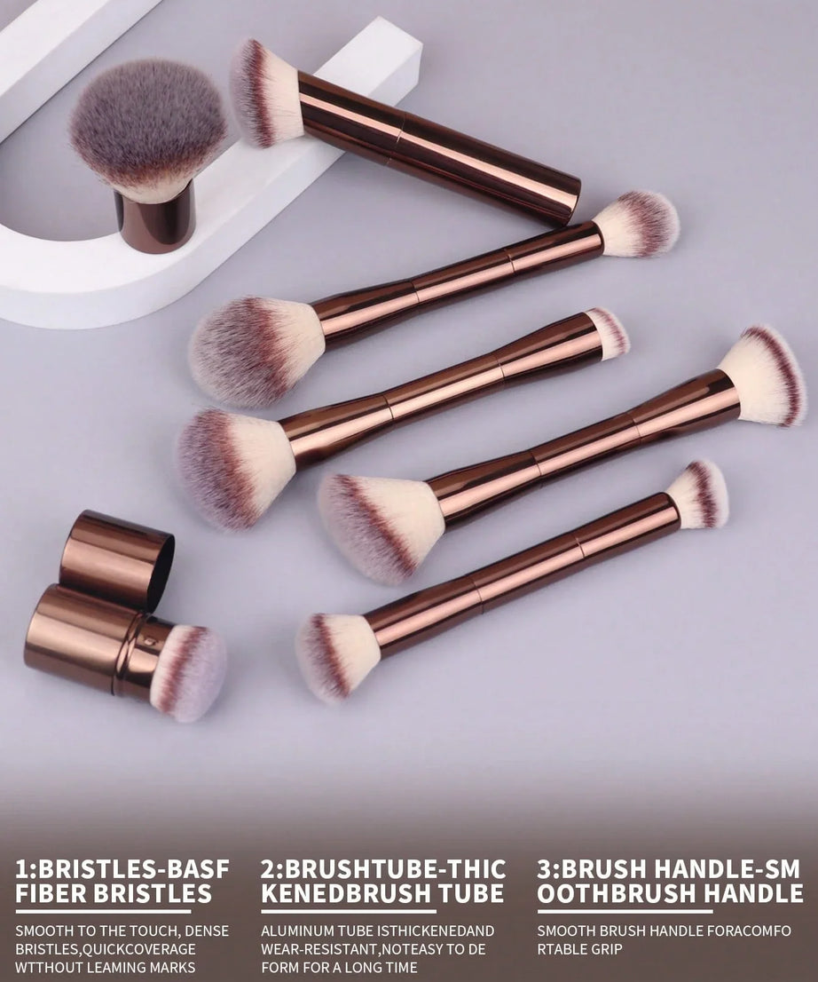 22pcs Professional Makeup Tools Set With Velvet Bag,20pcs Soft Long Aluminum Tube Makeup Brush Set+2pcs Powder Puffs Accessories