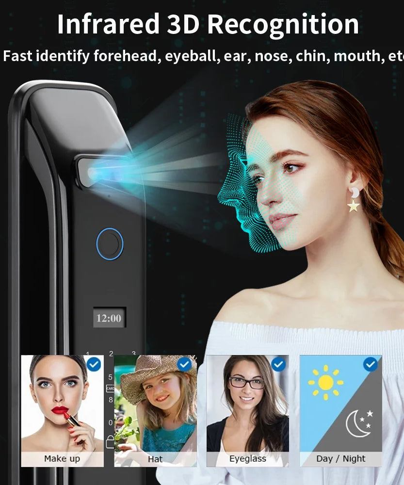 3D Real-time Intercom Face Recognition Digital Door Lock With Camera FIngerprint Password Unlock Keyless Electronic Door Lock