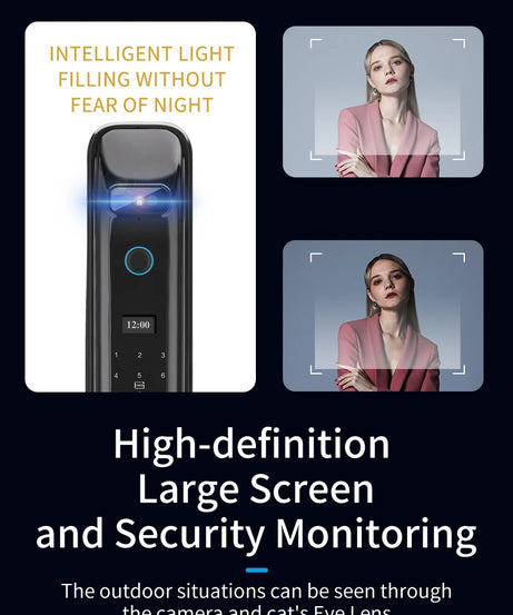 3D Real-time Intercom Face Recognition Digital Door Lock With Camera FIngerprint Password Unlock Keyless Electronic Door Lock