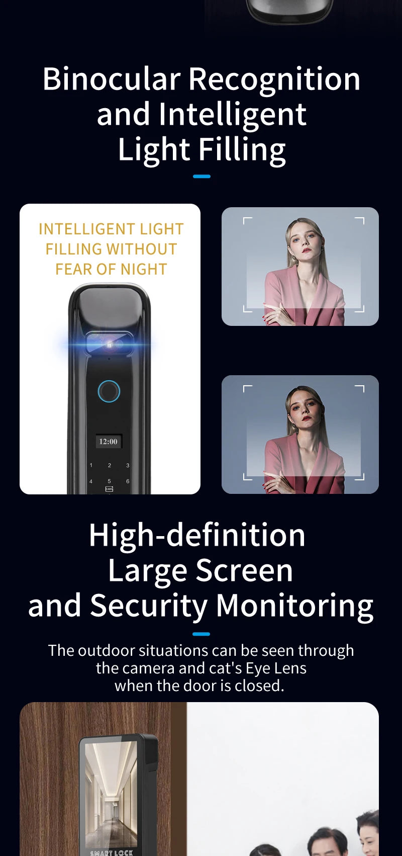 3D Real-time Intercom Face Recognition Digital Door Lock With Camera FIngerprint Password Unlock Keyless Electronic Door Lock