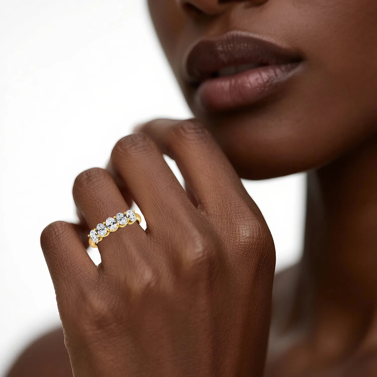 Oval 14K Yellow Gold Engagement Ring GRA Certified Moissanite Row Band 5 Stone 1.5ctw 100% Authentic for Women Wedding Jewelry