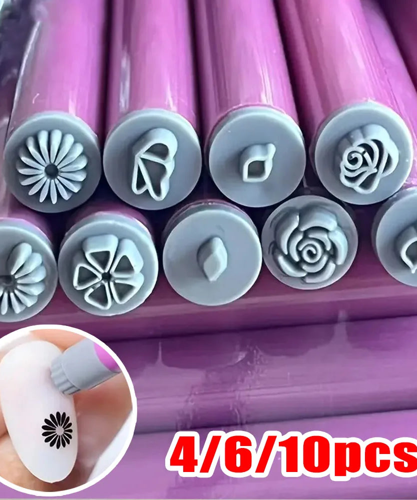 4/6/10Pcs Set Nail Art Stamp Pen DIY Floral Butterfly Nail Graffiti Nail Dotting Tools Polishing Painting Drawing Manicure Tools