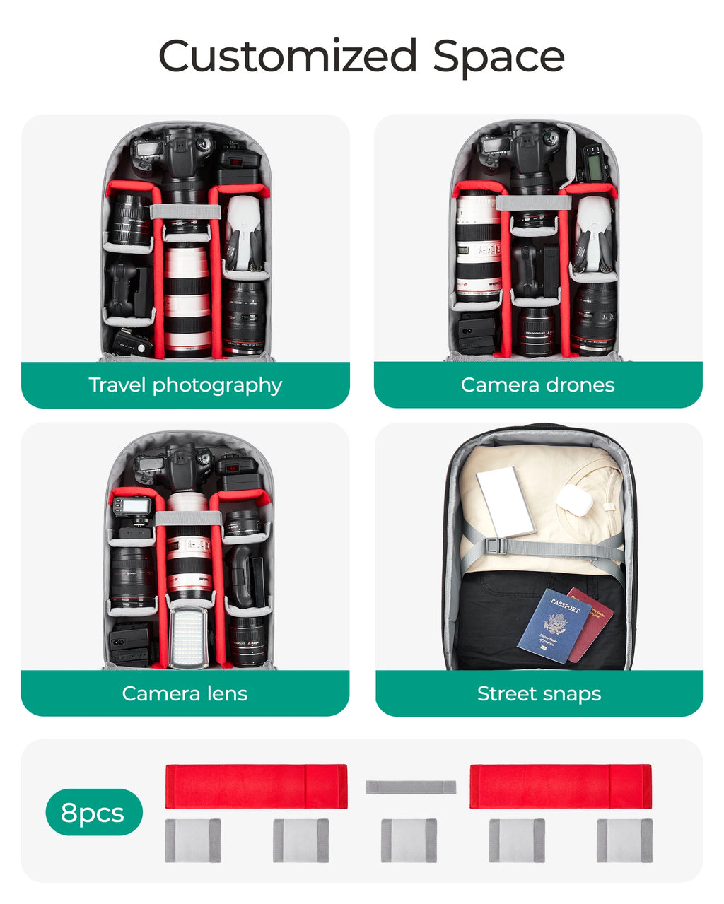 BAGSMART Rolling Camera Bag Photographer Backpack for DSLRs Professional Roller Photo Bags Photographic Rolling Travel Suitcase