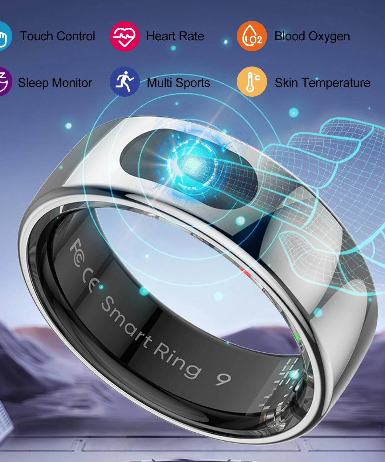 R08 Smart Ring For Men Women Touch Control Function Health Monitor IP68 5ATM Waterproof Skin Temperature Measure Smart Ring New