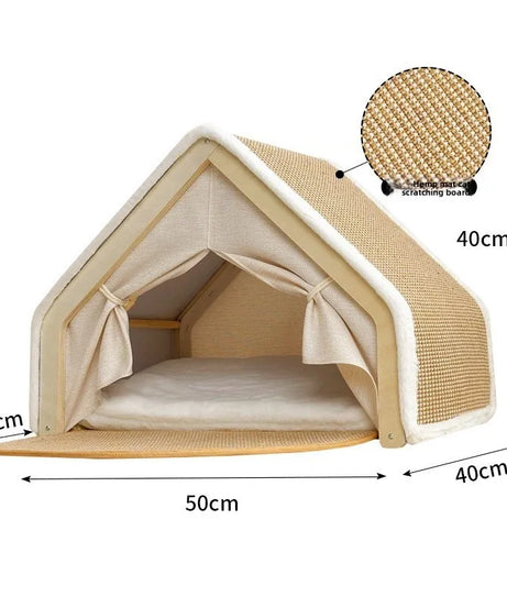 Warmth Enclosed Wooden  Scratching Board Large Villa Sle  House for All Seasons Indoor Pet elter  Tent Dog Bed