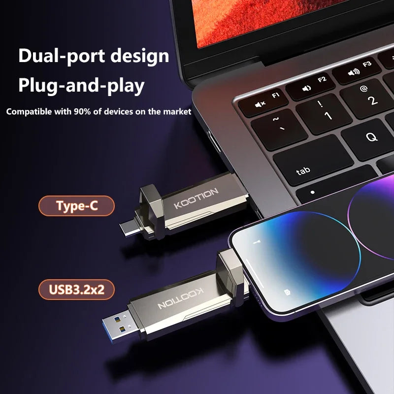 KOOTION U52 Type C USB 3.2 External Solid State Flash Drive 1TB 512GB 256GB Portable Pendrive for PC Laptop iPhone 16 Tablet