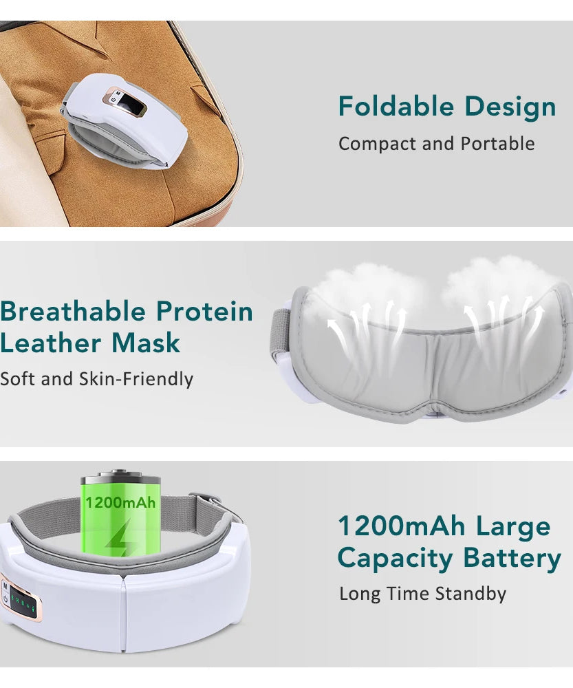 Eye Massager with Heat Smart Eye Care Device with Music for Migraines Relax Reduce Eye Strain Dark Circles Eye Bag Improve Sleep