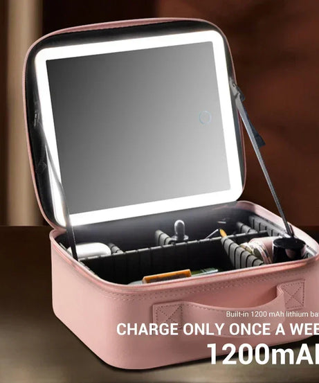 New LED Lighted Cosmetic Case With Mirror PU Leather Portable Travel Makeup Storage Bags Waterproof Travel Makeup Bag