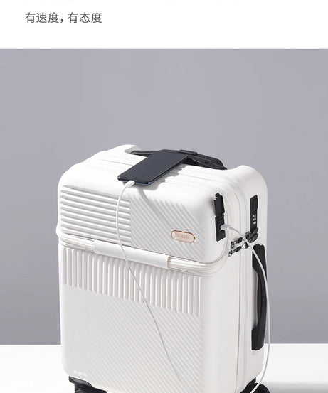 New front opening boarding suitcase men women 20/24/26 inch lightweight trolley travel luggage fashion USB charging luggage