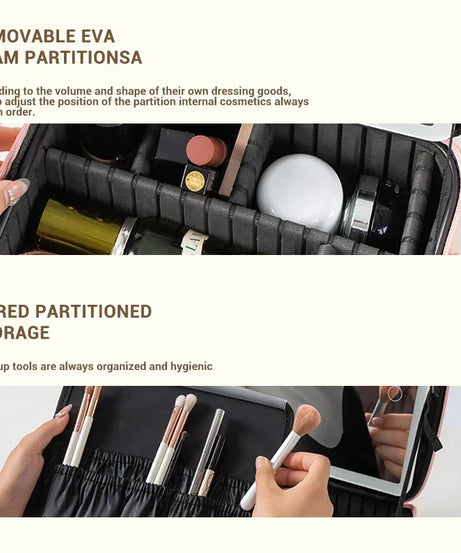 New LED Lighted Cosmetic Case With Mirror PU Leather Portable Travel Makeup Storage Bags Waterproof Travel Makeup Bag