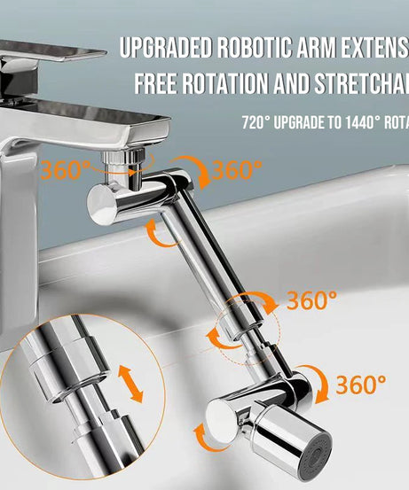 1440° Rotatable Scalable Metal Faucet Bathroom Tap Splash-proof Bubbler Kitchen Faucet Filter Nozzle Tap Saving Water Extender